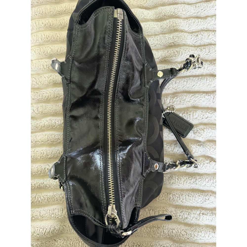 Coach Madison Op Art Black Satin Large Tote Bag Patent Trim 14133 - Picture 12 of 14